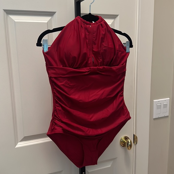 Tempt Me Red Ruched Halter One Piece Swimsuit NEW - Picture 3 of 8